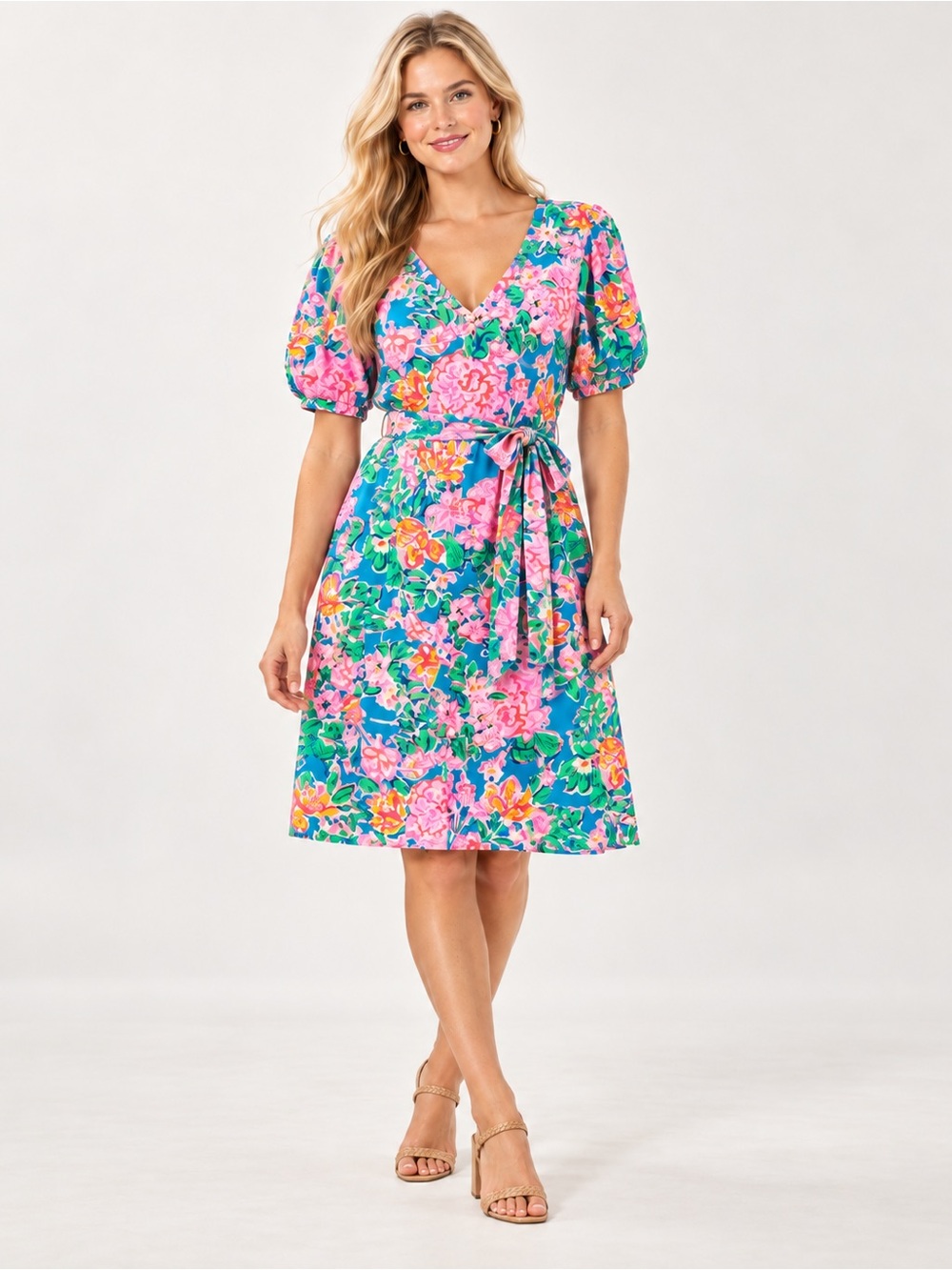 Lilly Pulitzer Size M Tropical Floral Bell Sleeve Shift Dress
